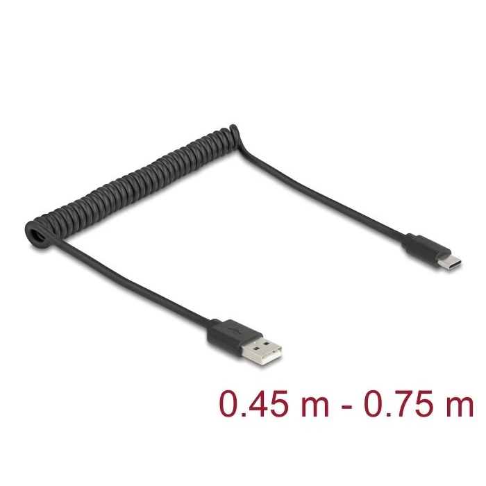Καλώδιο USB Delock 2.0 Spiral USB Typ-A Plug to USB Type-C