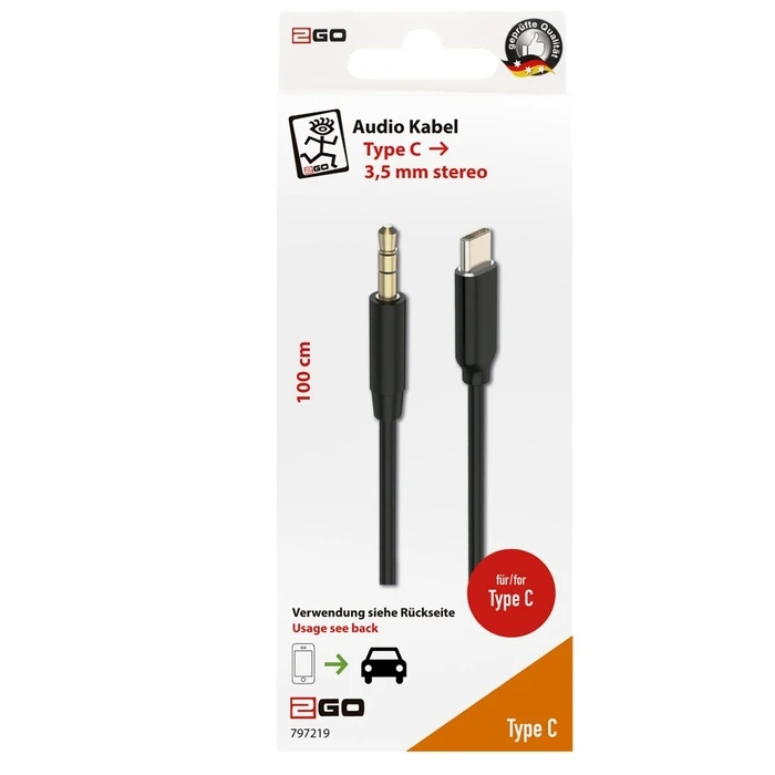 Καλώδιο 2GO AUX/MP3 for Type-C - Stereo 100cm Black