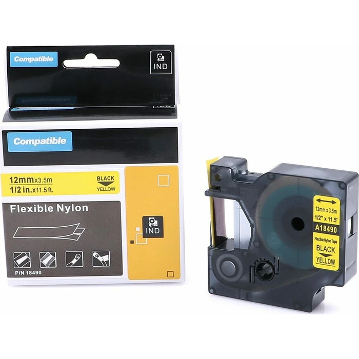 Ταινία Ετικετογράφου Dymo Rhino Band Nylon 12mmx3.5m Black->Yellow