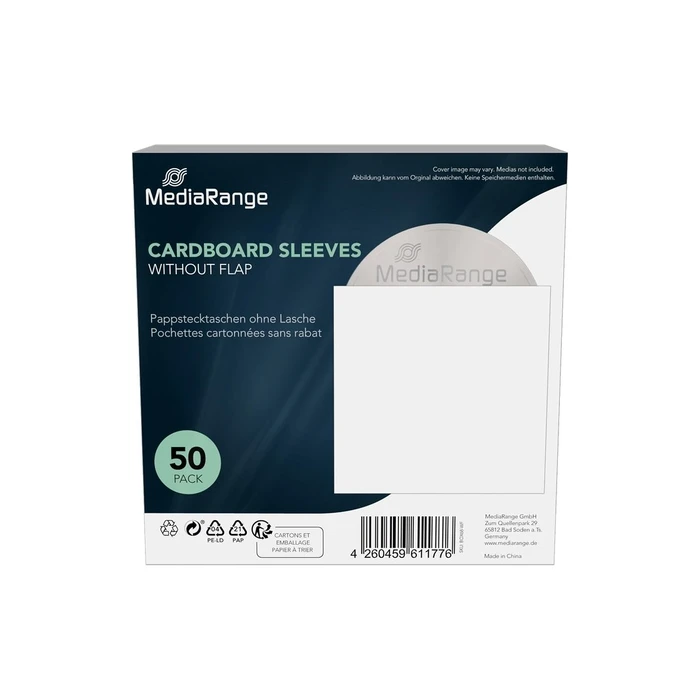 Φάκελοι MediaRange cardboard pockets without flap and clear cover, pack of 50, White