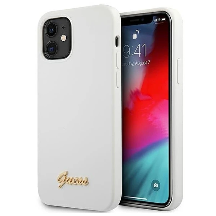 Guess GUHCP12SLSLMGWH Apple iPhone 12 mini white hardcase Metal Logo Script