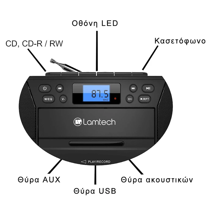 CD Player Lamtech Bluetooth RADIO/CD/CASSETTE BOOMBOX Black