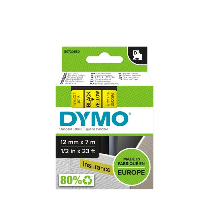 Ταινία Ετικετογράφου Dymo D1 Standard - Black on Yellow - 12mm