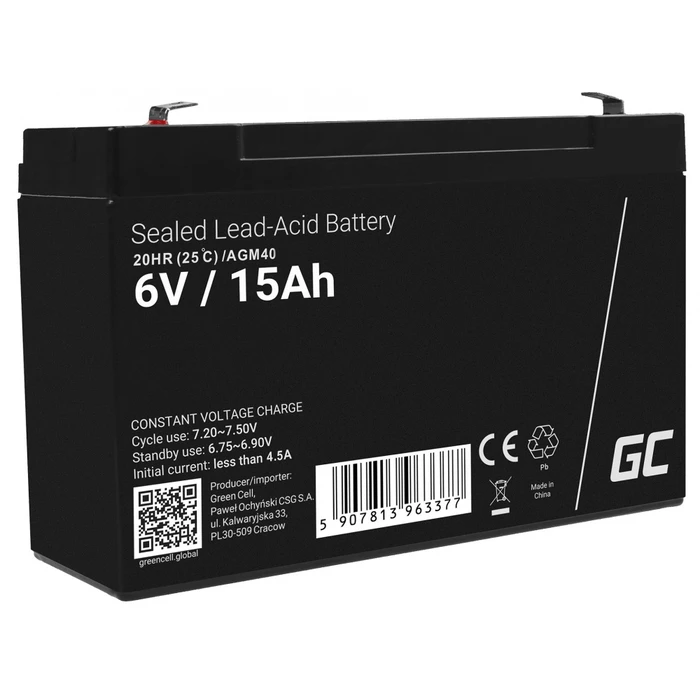 Μπαταρία UPS Green Cell AGM40 Sealed Lead Acid (VRLA) 6 V 15 Ah