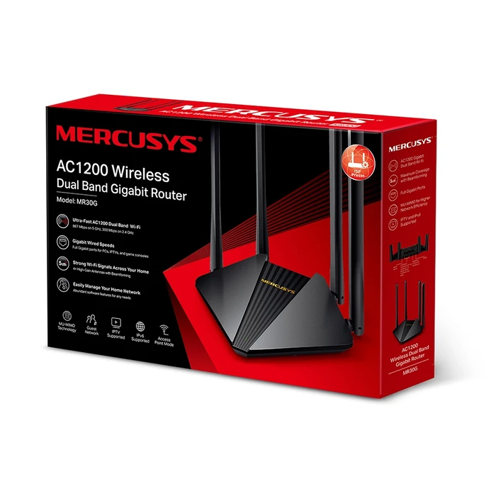 Router Mercusys MR30G wireless Gigabit Ethernet Dual-band (2.4 GHz / 5 GHz) 5G Black