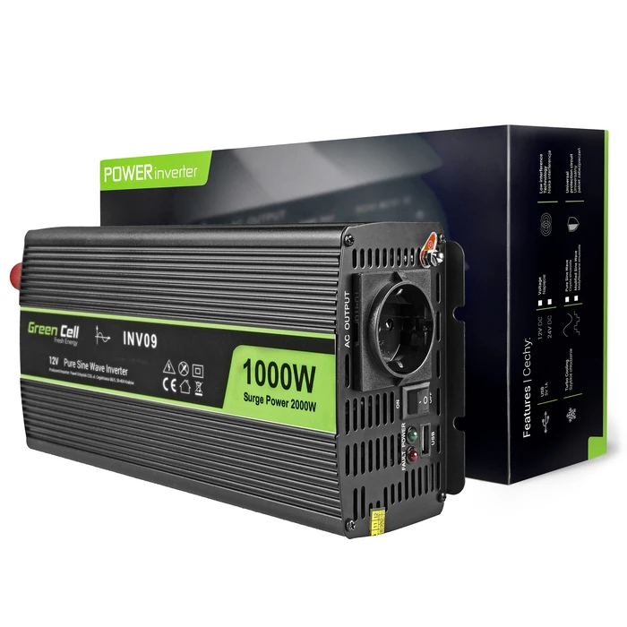 Inverter Αυτοκινήτου Green Cell INV09 Auto 1000 W Black