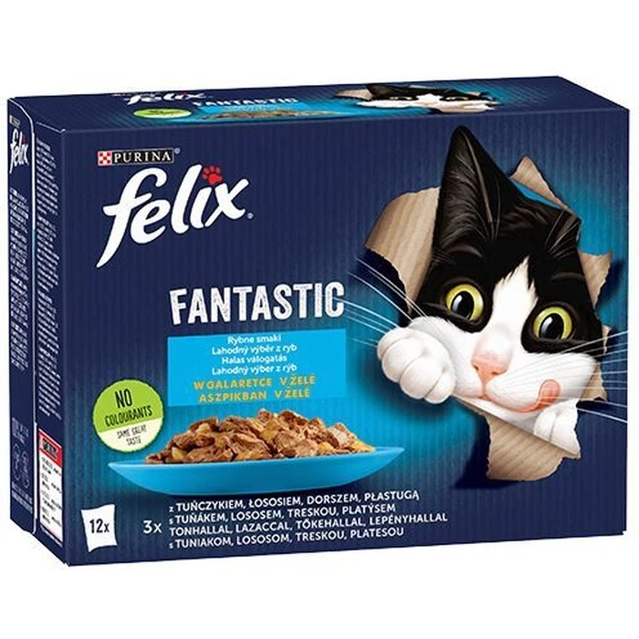 Υγρή Τροφή Γάτας Felix Fantastic fish flavors in jelly with tuna, salmon, cod and flatfish - 340g (12x 85 g)