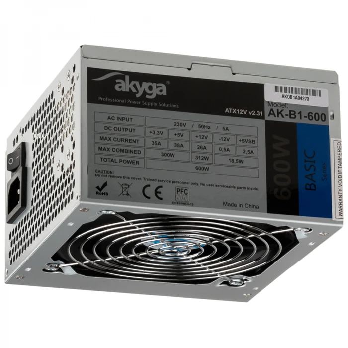 Τροφοδοτικό 600W Akyga AK-B1-600 20+4 pin ATX ATX Gray