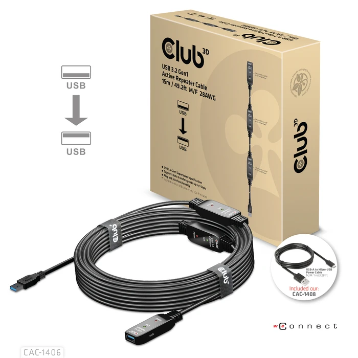 Καλώδιο USB Club 3D CAC-1406 USB 3.2 Gen1 Active Repeater 15m M/F 28AWG
