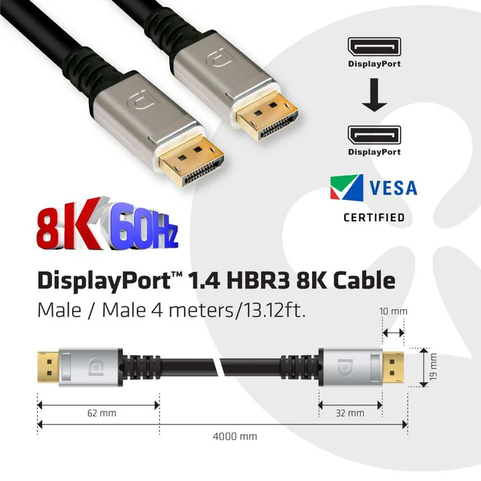 Καλώδιο DisplayPort Club 3D 1.4 HBR3 8K M/M 4m