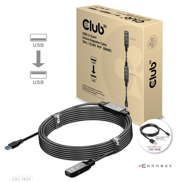 Καλώδιο USB Club 3D USB 3.2 Gen1 Active Repeater 10m / 32.8ft M/F 28AWG