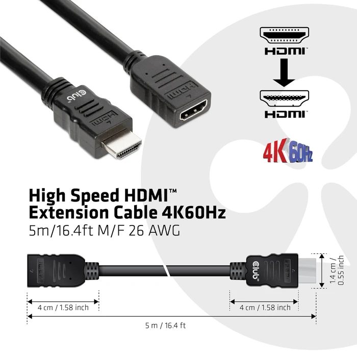 Καλώδιο HDMI Club 3D High Speed HDMI Extension 4K60Hz M/F 5m