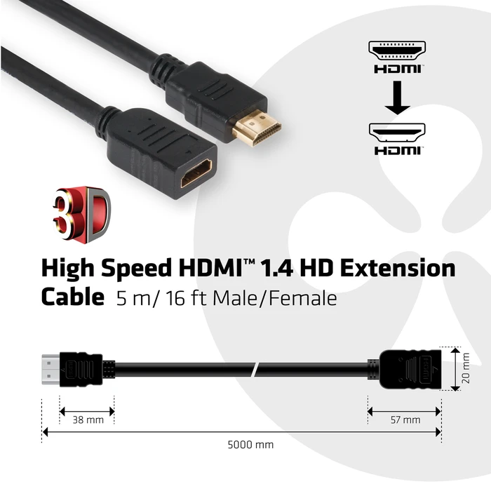 Καλώδιο HDMI Club 3D High Speed HDMI 1.4 HD Extension 5m/16ft Male/Female