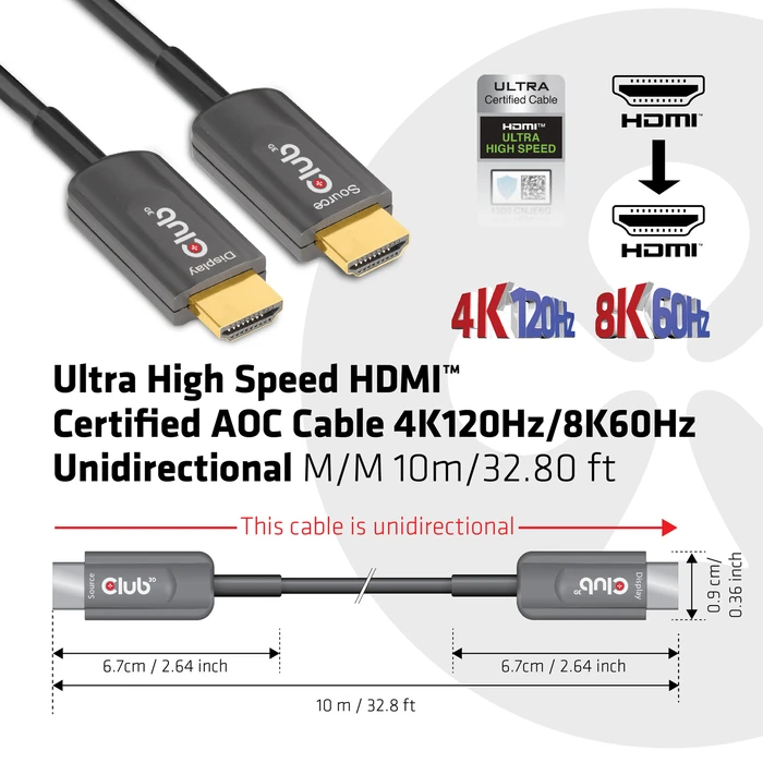 Καλώδιο HDMI Club 3D CAC-1376 Ultra High Speed Certified AOC 4K120Hz/8K60Hz M/M 10m/32.80ft