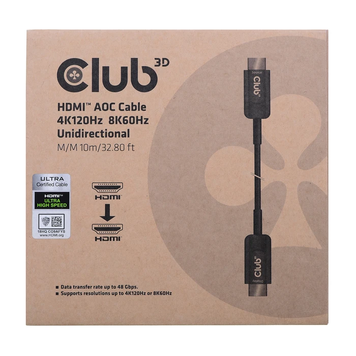 Καλώδιο HDMI Club 3D CAC-1376 Ultra High Speed Certified AOC 4K120Hz/8K60Hz M/M 10m/32.80ft