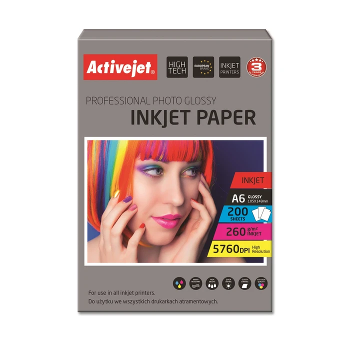 Φωτογραφικό Χαρτί Activejet AP6-260GR200 for ink printers; A6; 200 pcs