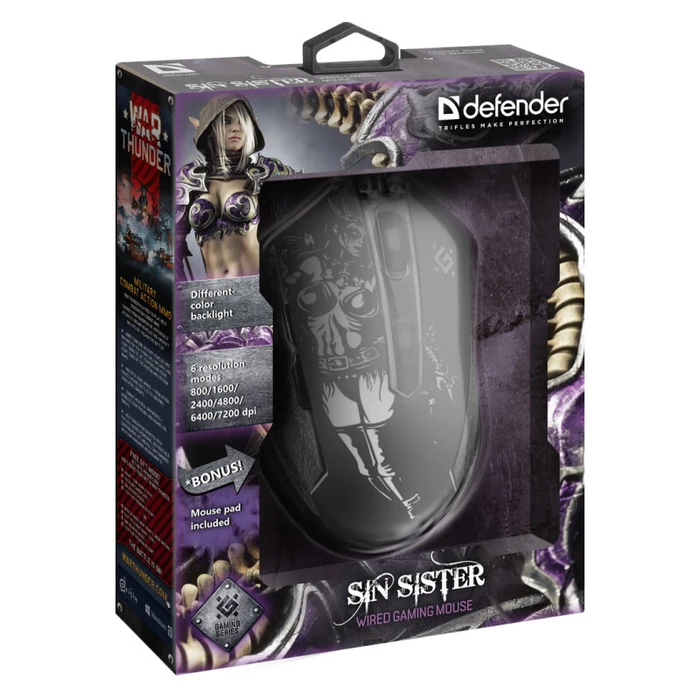 Ποντίκι Gaming Ενσύρματο , optic, Defender GM-933 SIN'SISTER 7200dpi 6P RGB