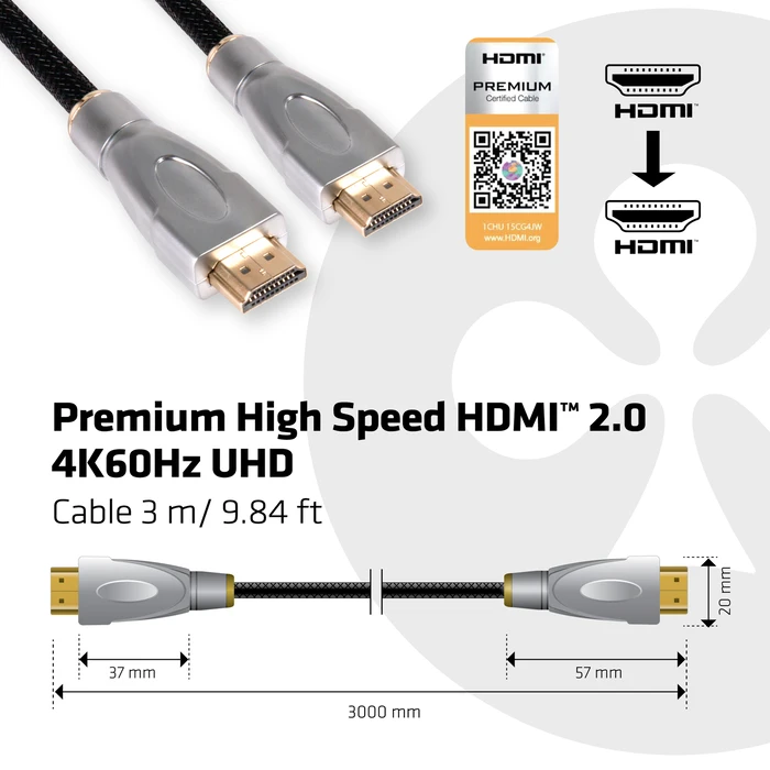 Καλώδιο HDMI Club 3D 2.0 3Meter UHD 4K/60Hz 18Gbps Certified Premium High Speed