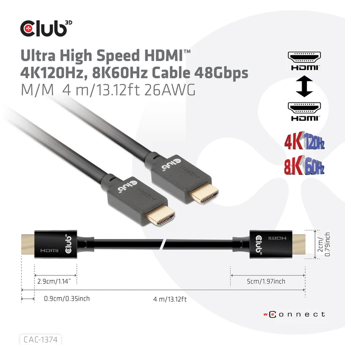 Καλώδιο HDMI Club 3D Ultra High Speed HDMI 4K120Hz, 8K60Hz 48Gbps M/M 4 m/13.12ft 26AWG