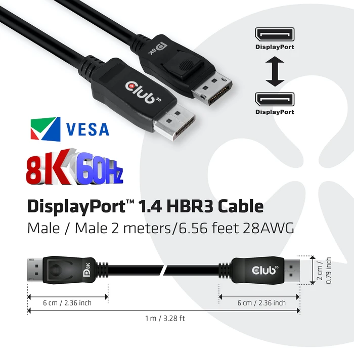 Καλώδιο DisplayPort Club 3D 1.4 HBR3 2m/6.56ft M/M 8K60Hz