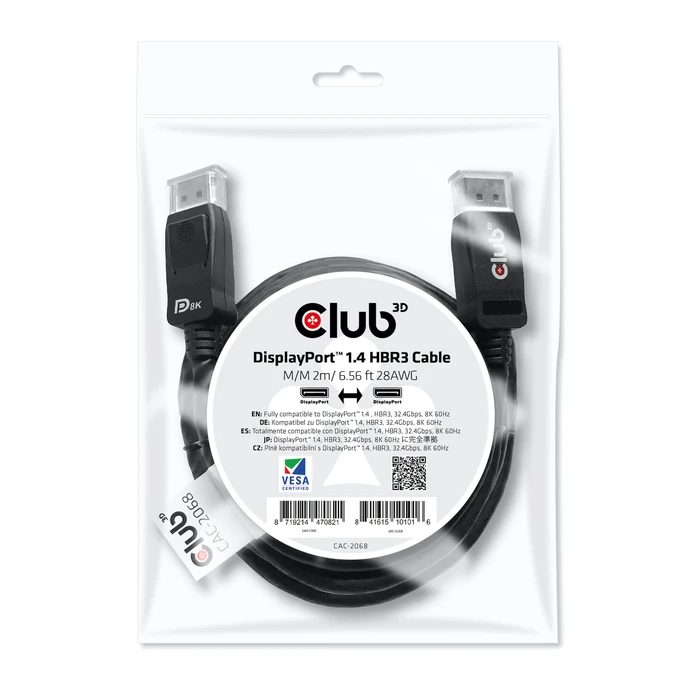 Καλώδιο DisplayPort Club 3D 1.4 HBR3 2m/6.56ft M/M 8K60Hz