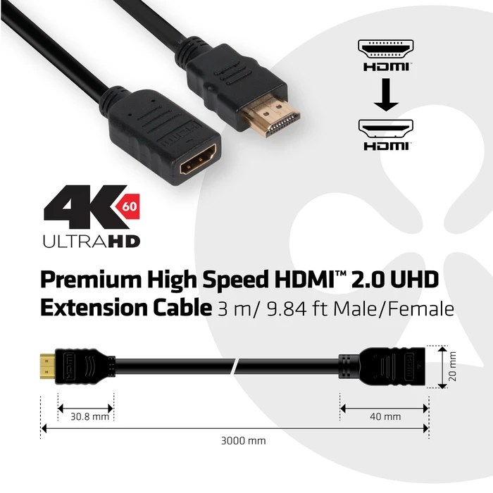 Καλώδιο HDMI Club 3D High Speed 2.0 4K60Hz Extension 3m Male/Female