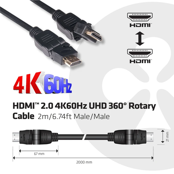 Καλώδιο HDMI Club 3D 2.0 4K60Hz UHD 360 Degree Rotary 2m