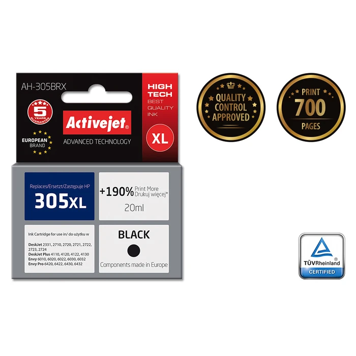 Μελάνι Συμβατό Activejet AH-305BRX for HP 305XL 3YM62AE Premium; 20 ml; black