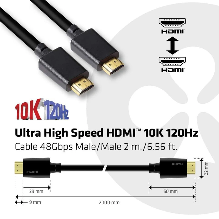 Καλώδιο HDMI Club 3D Ultra High Speed HDMI2.1 10K 120Hz 48Gbps M/M 2 m./6.56 ft.