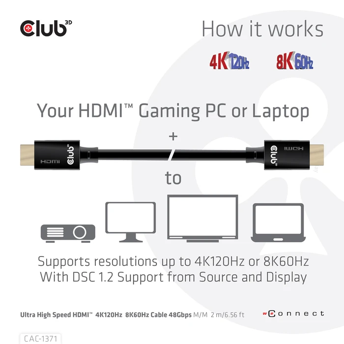 Καλώδιο HDMI Club 3D Ultra High Speed 2.1 10K 120Hz, 48Gbps 1 m