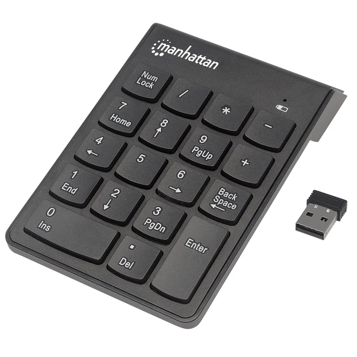 Πληκτρολόγιο Ασύρματο Manhattan Numeric Keypad, USB-A Micro Receiver, Black, AAA Battery (included), Windows and Mac, Blister