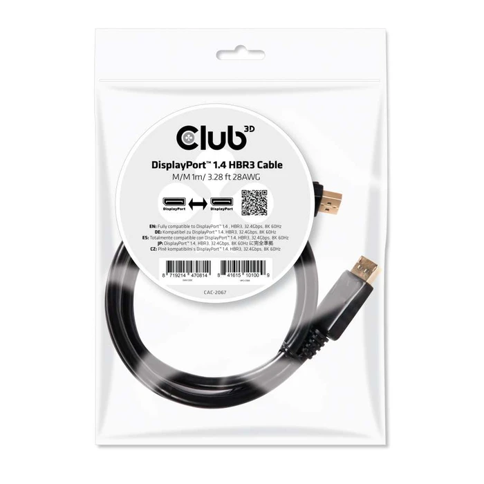 Καλώδιο DisplayPort Club 3D 1.4 HBR3 1m/3.28ft Male/Male 8K60Hz