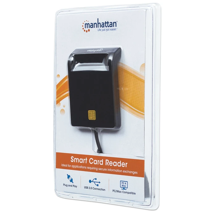 Card Reader Manhattan USB-A Contact Smart 12 Mbps,Windows or Mac, Cable 105cm, Black