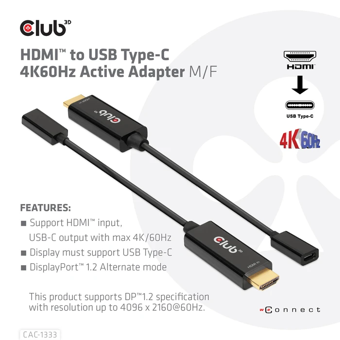 Αντάπτορας HDMI Club 3D CAC-1333 to USB Type-C 4K60Hz Active M/F