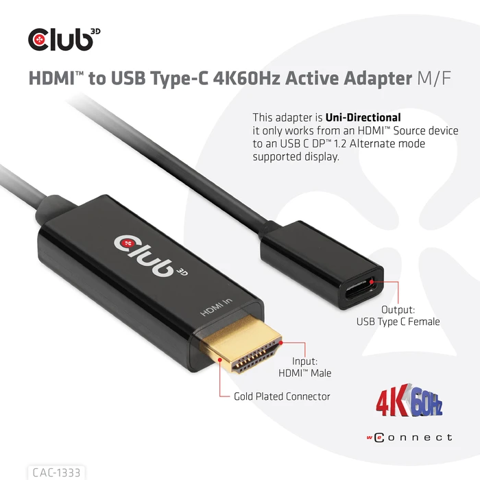 Αντάπτορας HDMI Club 3D CAC-1333 to USB Type-C 4K60Hz Active M/F