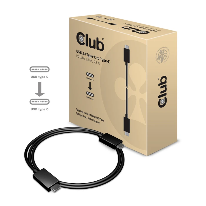 Καλώδιο USB Club 3D USB Gen2 Type C Video 4K60Hz, Data 10Gbps and 100W Charging 1Meter M/F