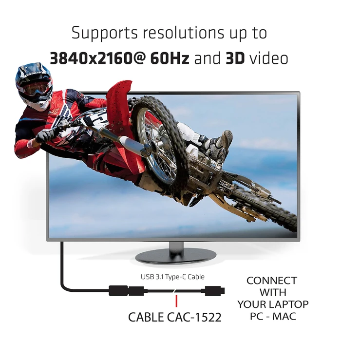 Καλώδιο USB Club 3D USB Gen2 Type C Video 4K60Hz, Data 10Gbps and 100W Charging 1Meter M/F