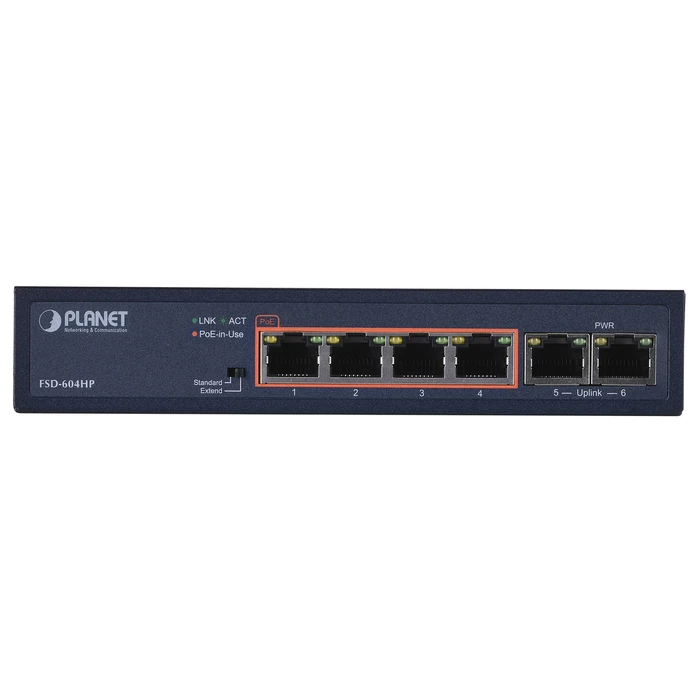 Network Switch Planet FSD-604HP network Unmanaged Fast Ethernet (10/100) (PoE) Blue