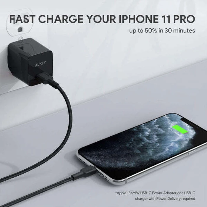 Καλώδιο Lightning Aukey CB-CL03 Quick Charge USB C-Lightning 2m Black