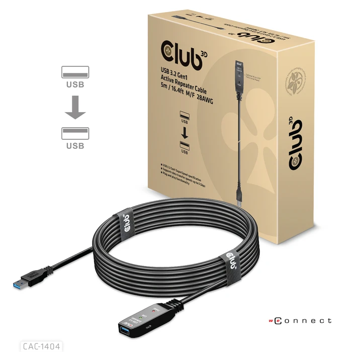 Καλώδιo USB Club 3D USB 3.2 Gen1 Active Repeater 5m/ 16.4 ft M/F 28AWG