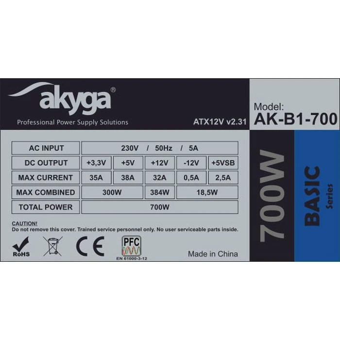 Τροφοδοτικό 700W Akyga AK-B1-700 20+4 pin ATX ATX Gray