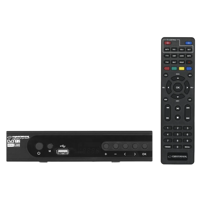 Ψηφιακός Δέκτης Esperanza EV106P Digital DVB-T2 H.265/HEVC tuner, Black