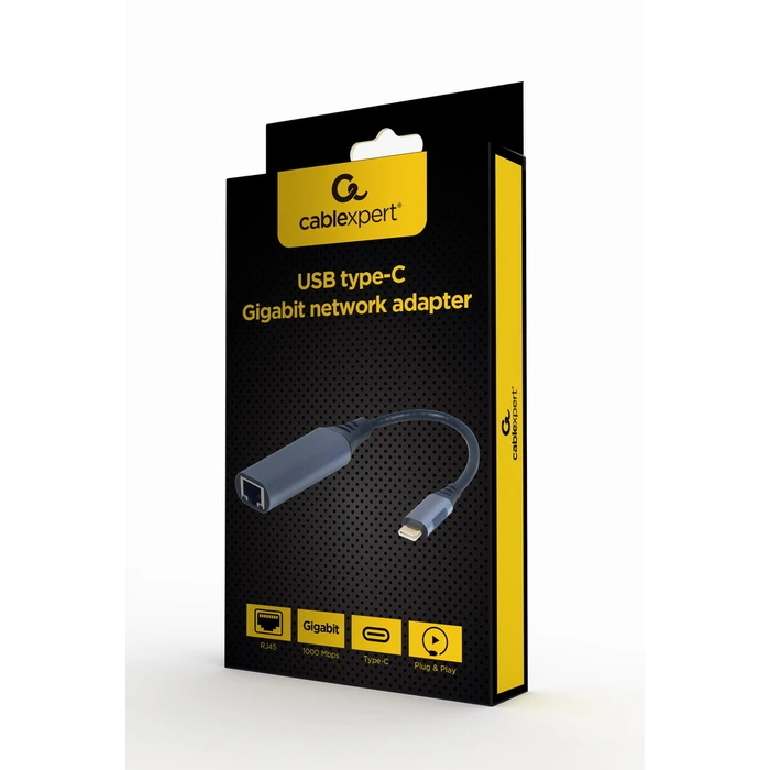 Αντάπτορας Δικτύου USB Gembird A-USB3C-LAN-01 type-C space grey, 0.15m