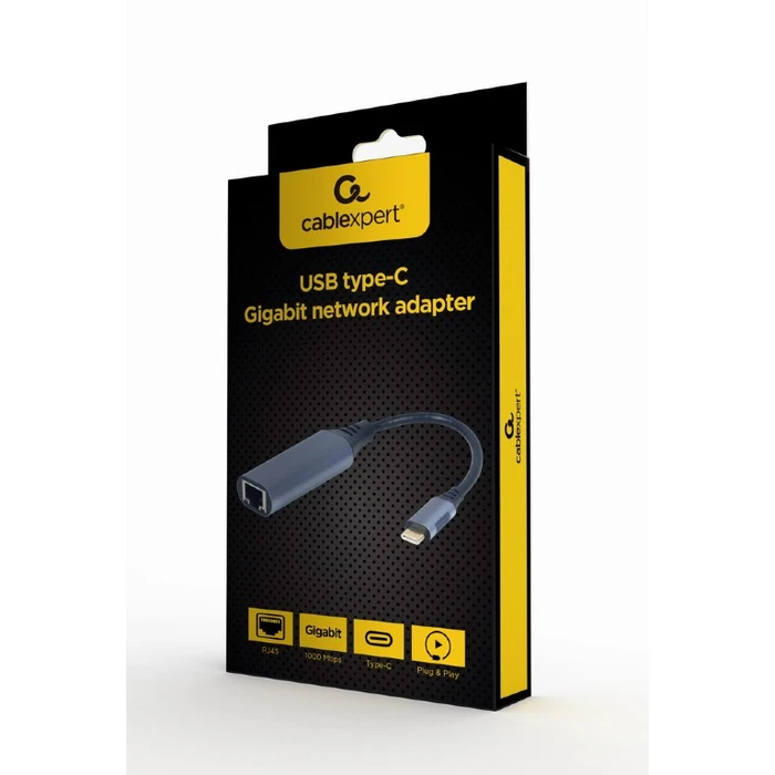Αντάπτορας Δικτύου USB Gembird A-USB3C-LAN-01 type-C space grey, 0.15m