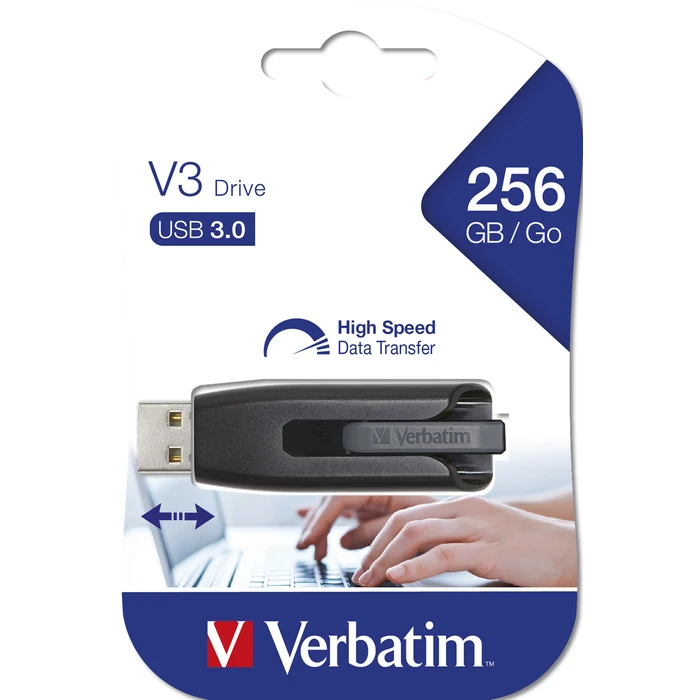 USB Flash 256GB Verbatim V3 Type-A 3.2 Gen 1 (3.1 Gen 1) Black