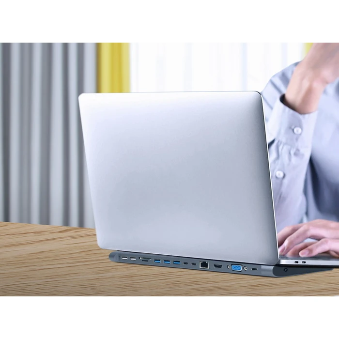 Docking Station Gembird A-CM-COMBO9-01 USB Type-C 9-in-1 (USB hub + HDMI + VGA + PD + card reader + LAN + 3.5 mm audio), space grey