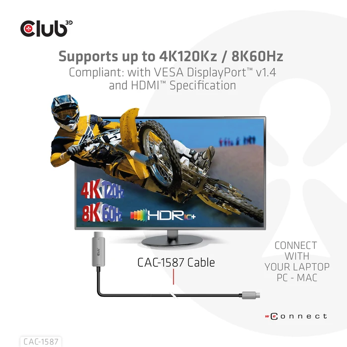Καλώδιο HDMI Club 3D USB Gen2 Type-C 4K120Hz 8K60Hz HDR10 with DSC1.2 Active M/M 3m / 9.84ft