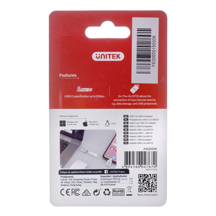 Αντάπτορας USB Unitek USB-C-USB-A 3.1 GEN1, M/F, A1025GNI