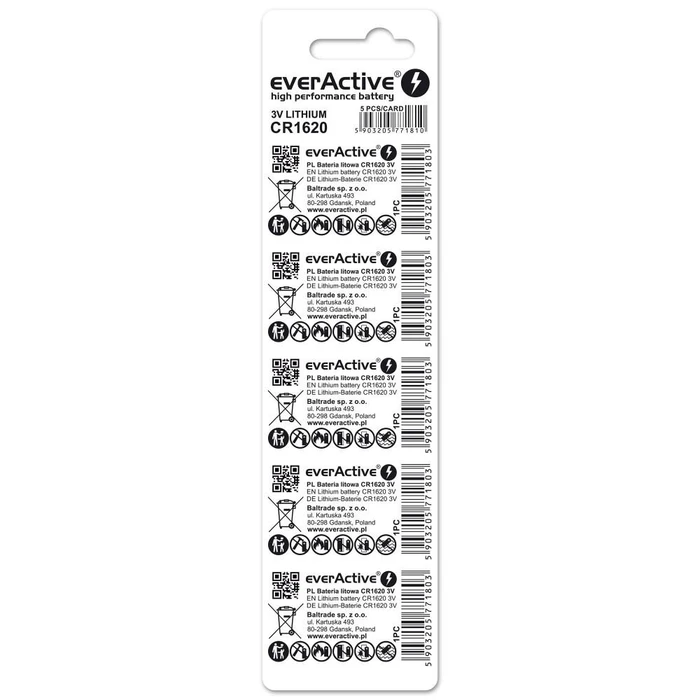 Μπαταρίες Λιθίου mini Everactive CR1620 5 pcs.
