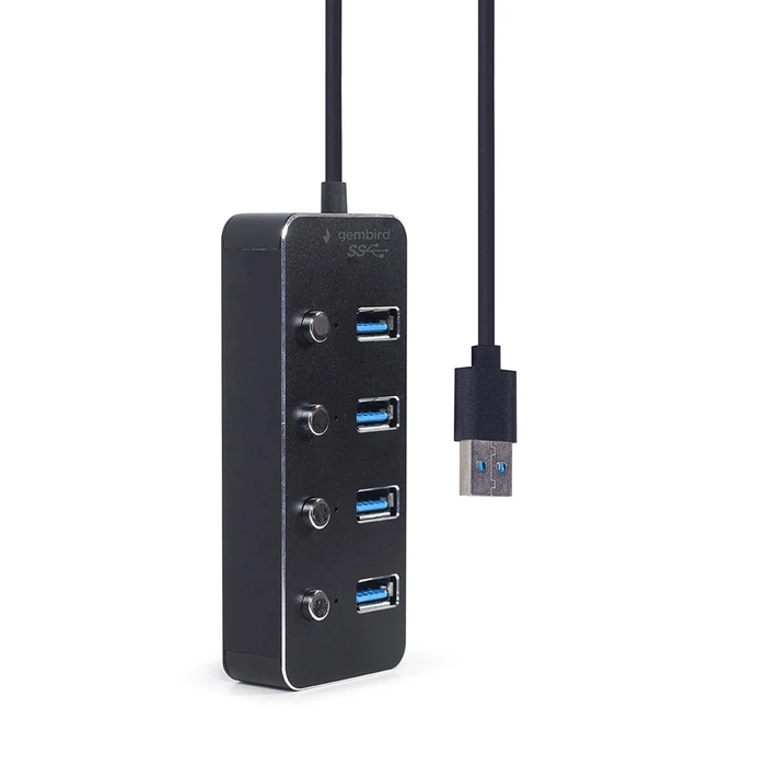 USB Hub Gembird UHB-U3P4P-01 USB 3.1 (Gen 1) powered 4-port with switches, black